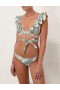 Green Paisley Zimmermann Ottie Wrap Ruffle Bikini Bikinis