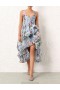 Blue Barkcloth Print Zimmermann Matchmaker Drape Midi Dress Dresses