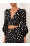 Black/Cream Dot Zimmermann Tuck Bodice Top Tops
