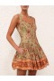 Sage/Brown Floral Zimmermann Junie Panelled Mini Dress Clothing