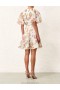 Coral Floral Zimmermann Pleated Mini Dress Dresses