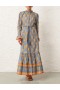 Blue/Yellow Floral Zimmermann Junie Frill Midi Dress Clothing