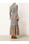 Blue/Yellow Floral Zimmermann Junie Frill Midi Dress Clothing