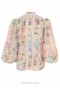 Multi Watercolour Floral Zimmermann Halliday Lace Trim Shirt Shirt
