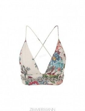 Ivory Barkcloth Print Zimmermann Matchmaker Embellished Bra Tops