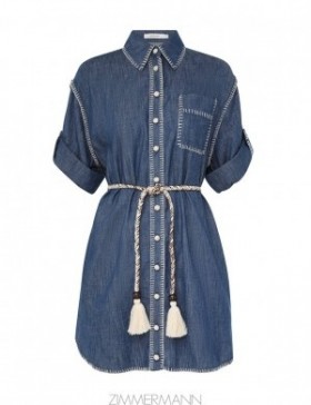 Railway Blue Zimmermann Denim Shirt Dress Dresses Short