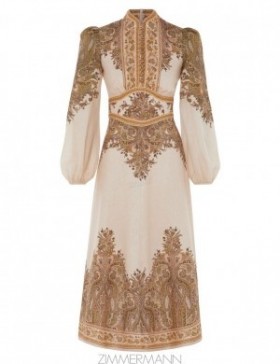 Khaki Paisley Zimmermann Natura Buttoned Midi Dress Dresses