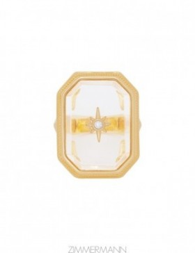 Gold/Transparent Quartz Zimmermann Crystal Signet Ring Rings