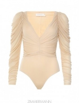 Cream Zimmermann Natura Gathered Bodysuit Tops
