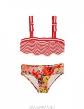 Red Floral Zimmermann Alight Crochet Wave Bikini Kids Bikini