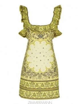 Yellow Bandana Zimmermann Matchmaker Frilled Mini Dresses