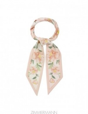 Ivory Camellia Zimmermann Printed Silk Ribbon Scarf Scarves