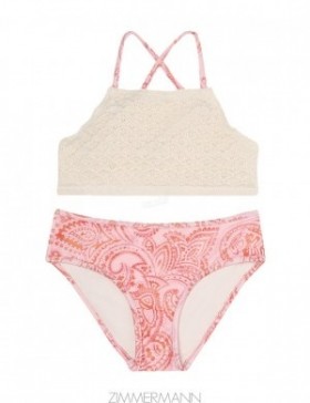 Pink Paisley Zimmermann Ottie Crochet Bikini Kids Swimwear