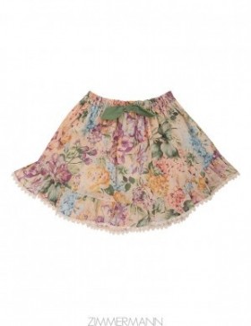Multi Watercolour Floral Zimmermann Halliday Flip Skirt Kids Skirts