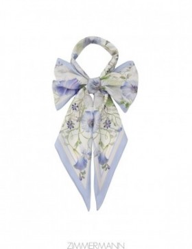 Blue Floral Zimmermann Printed Silk Neck Scarf Scarves