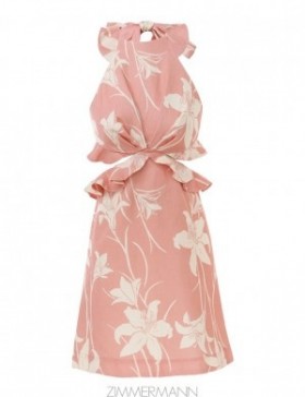 Pink/Ivory Floral Zimmermann Acadian Tie Back Mini Dress Clothing