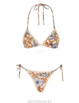 Ivory/Blue Floral Zimmermann Junie Crochet Edge Bikini Bikinis