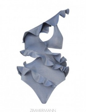 Dusty Blue Zimmermann August Asymmetric Frill 1PC One Pieces
