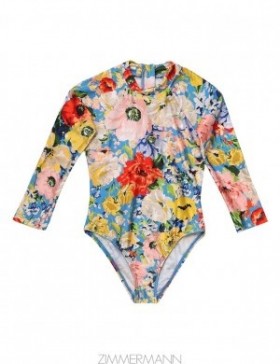 Blue Floral Zimmermann Alight Long Sleeve 1PC Kids One Piece