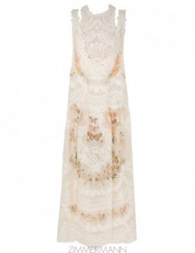 Coral Mixed Print Zimmermann Natura Lace Patch Tank Dress Dresses