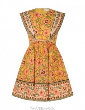 Yellow/Pink Floral Zimmermann Junie Spliced Mini Dress Clothing