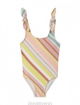 Multi Stripe Zimmermann Halliday Bow Shoulder 1PC Kids Swimwear