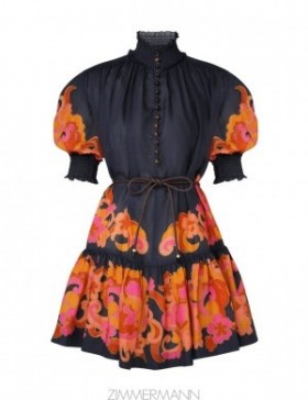 Navy Paisley Zimmermann Acadian Lantern Mini Dress Clothing