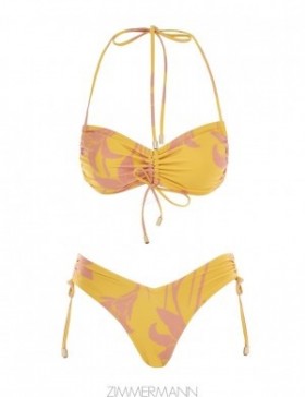 Coral/Mango Floral Zimmermann Acadian Ruched Side Bikini Bikinis