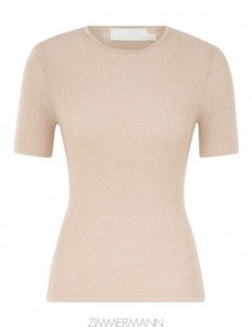 Cream Lurex Zimmermann Halliday Rib T-Shirt T-Shirts