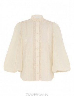 Cream Zimmermann Halliday Lace Trim Shirt Shirt
