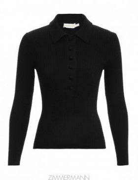 Black Zimmermann Knit Polo Top Tops
