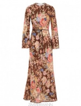 Chocolate Floral Zimmermann August Bias Long Dress Clothing