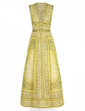 Yellow Bandana Zimmermann Matchmaker Bow Long Dress Dresses