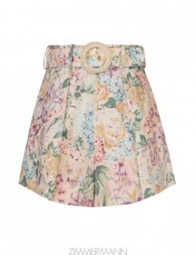 Multi Watercolour Floral Zimmermann Halliday Tuck Short Clothing