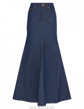 Railway Blue Zimmermann Denim Maxi Skirt Denim