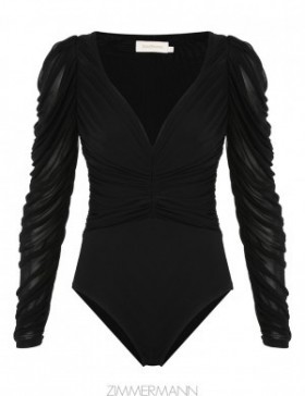 Black Zimmermann Natura Gathered Bodysuit Tops