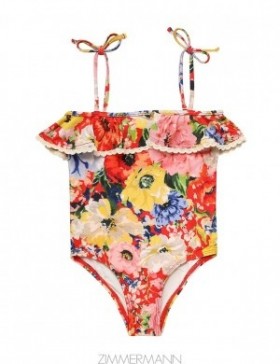 Red Floral Zimmermann Alight Trim Frill 1PC Kids One Piece