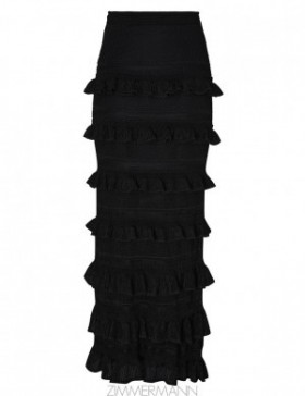 Black Zimmermann Natura Frill Midi Skirt Knitwear Skirts