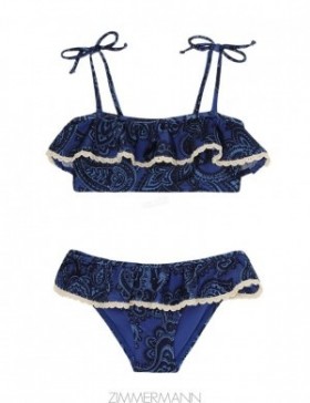 Blue Paisley Zimmermann Ottie Trim Frill Bikini Kids Swimwear