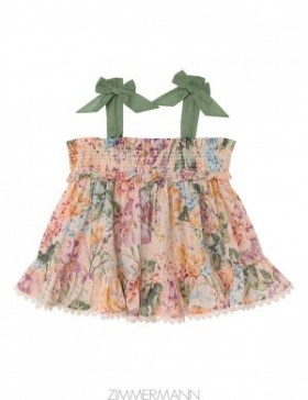 Multi Watercolour Floral Zimmermann Halliday Shirred Top Kids Dresses