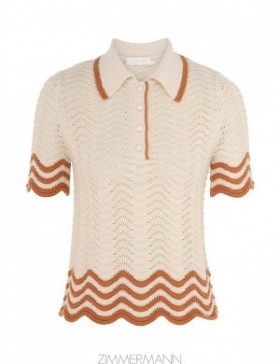 Tan/Cream Zimmermann Junie Textured Knit Polo Clothing