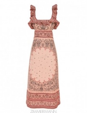 Pink Bandana Zimmermann Matchmaker Frilled Midi Dresses