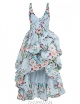 Blue Barkcloth Print Zimmermann Matchmaker Drape Midi Dress Dresses