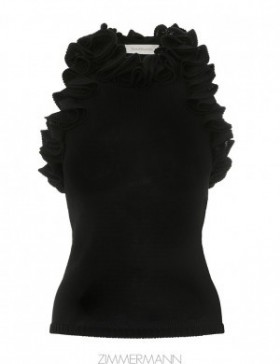 Black Zimmermann Matchmaker Ruffle Neck Top Tops