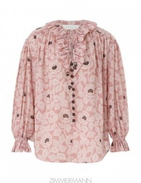 Dusty Rose Floral Zimmermann Ottie Ruffle Neck Top Clothing