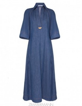 Railway Blue Zimmermann Denim Midi Dress Dresses