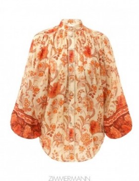 Cream/Tan Floral Zimmermann Junie Billow Blouse Clothing