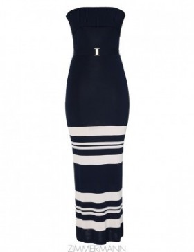 Navy/Cream Zimmermann Acadian Bandeau Midi Dress Clothing