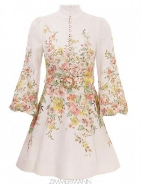 Ivory/Coral Floral Zimmermann Matchmaker Buttoned Mini Dress Dresses