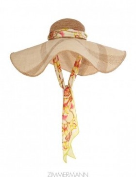 Yellow Hibiscus Zimmermann Straw & Printed Silk Sunhat Hats